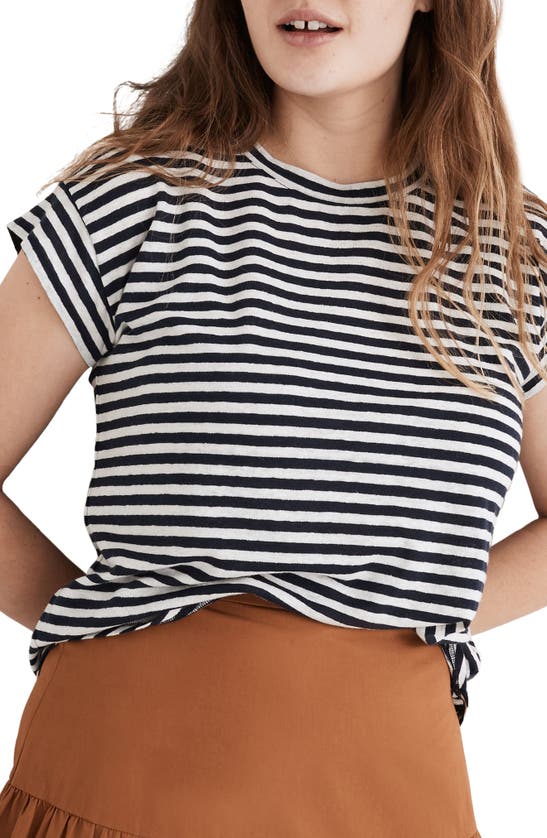 Madewell Asbury Lorrie Stripe Linen Blend T-shirt In Classic Indigo