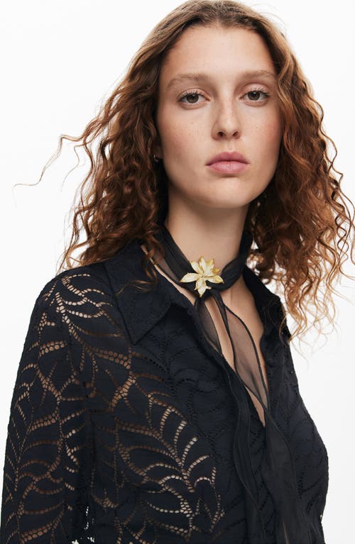 Desigual Saga Stretch Button-up Top In Black