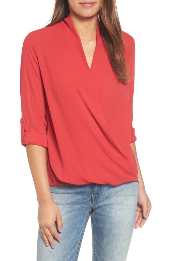 Pleione Faux Wrap Blouse In Red Lipstick