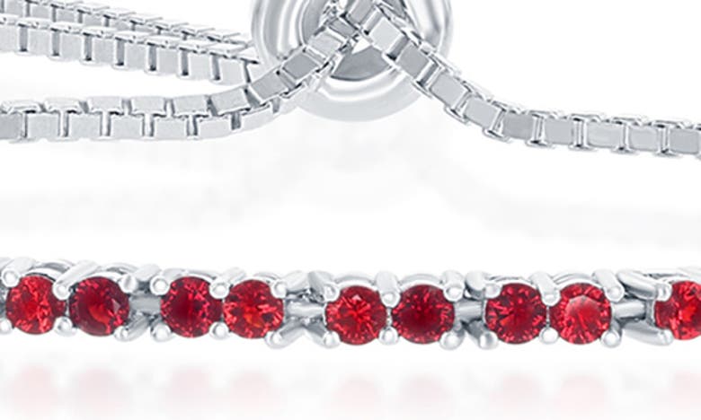 Simona Sterling Silver Ruby Cz Bolo Bracelet In Silver