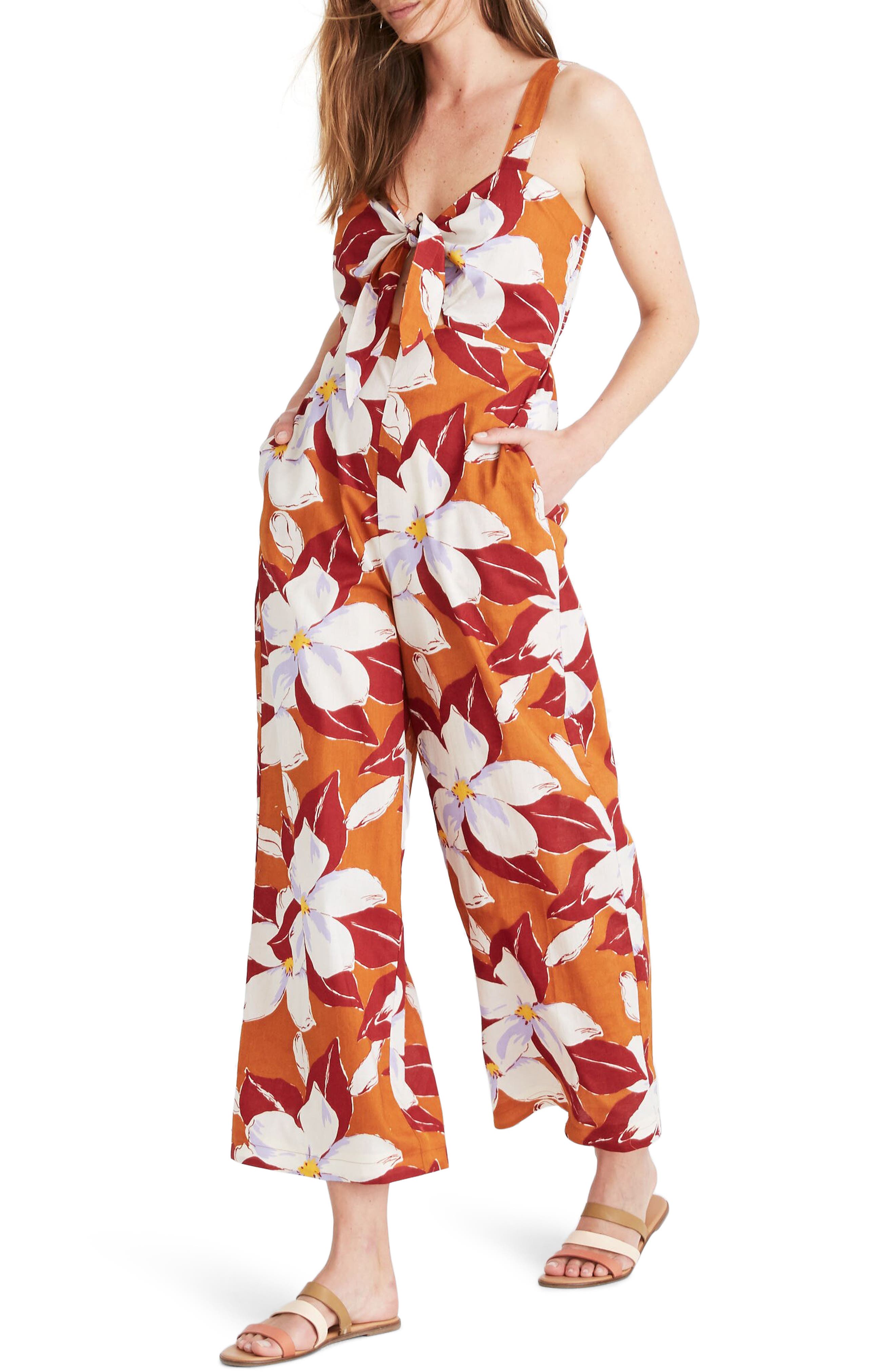 Madewell Island Magnolias Tie-Front Cover-Up Jumpsuit, Orange