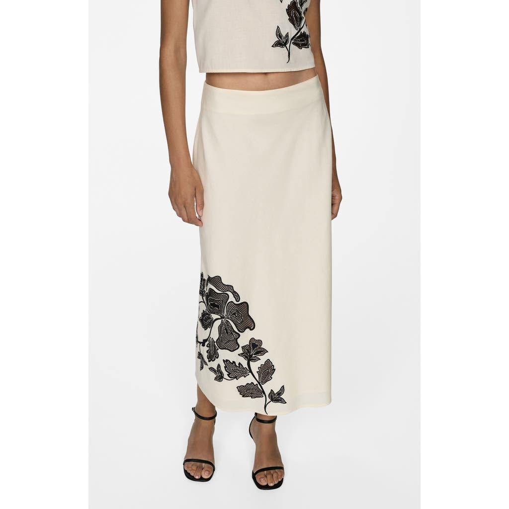 MANGO MANGO FLORAL EMBROIDERED COTTON & LINEN MIDI SKIRT