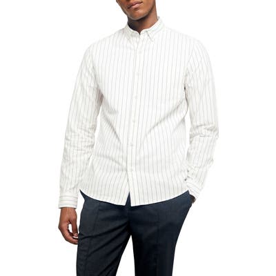 Topman Pinstripe Oversize Button-Down Shirt, Ivory