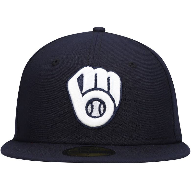 New Era Men's Navy Milwaukee Brewers Logo White 59FIFTY Fitted Hat