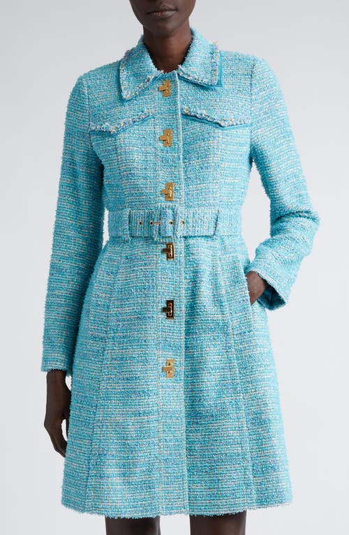 St. John Collection Belted Longline Eyelash Tweed Jacket in Dark Teal/Sage Multi at Nordstrom, Size 0