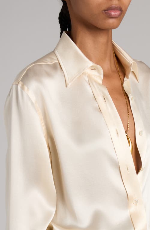 Shop Tom Ford Pleated Silk Charmeuse Button-up Shirt In Aw035 Off White