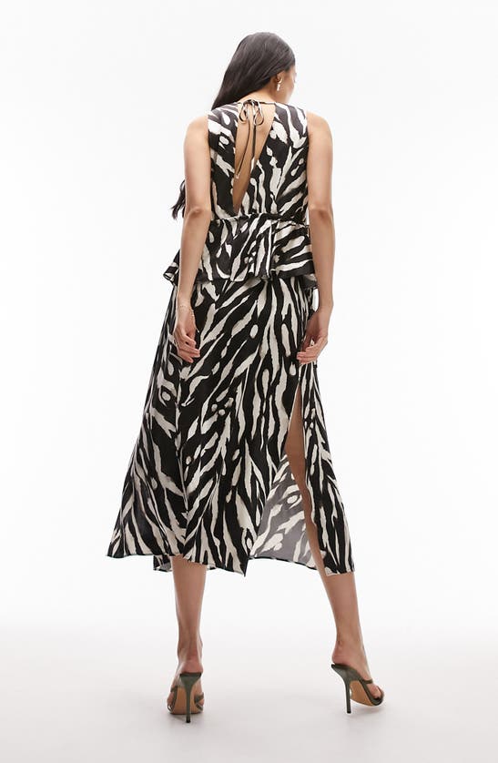 Shop Topshop Riviera Zebra Ruffle Midi Dress In Black Multi