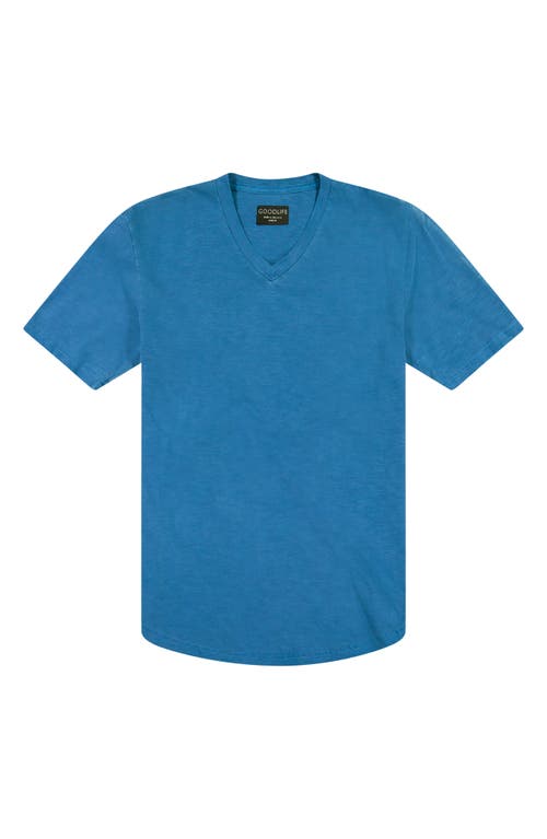 Sun Faded Slub Scallop V-Neck T-Shirt in Mykonos Blue