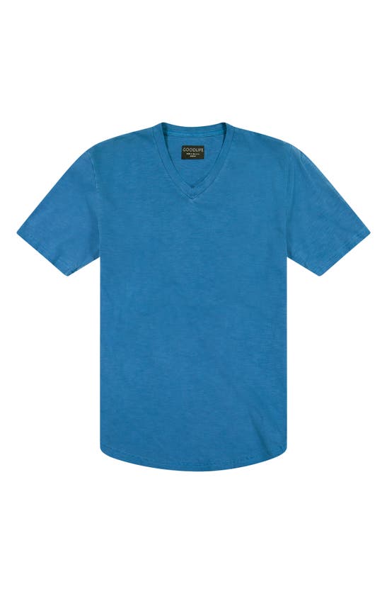 Goodlife Sun Faded Slub Scallop V-neck T-shirt In Mykonos Blue