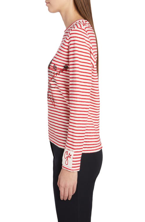 Golden Goose Red Striped Long Sleeved T-shirt In Ecru/tango Red
