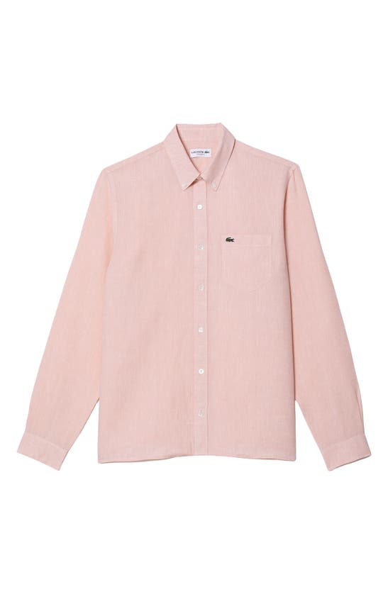 Shop Lacoste Regular Fit Linen Button-down Shirt In Flamingo
