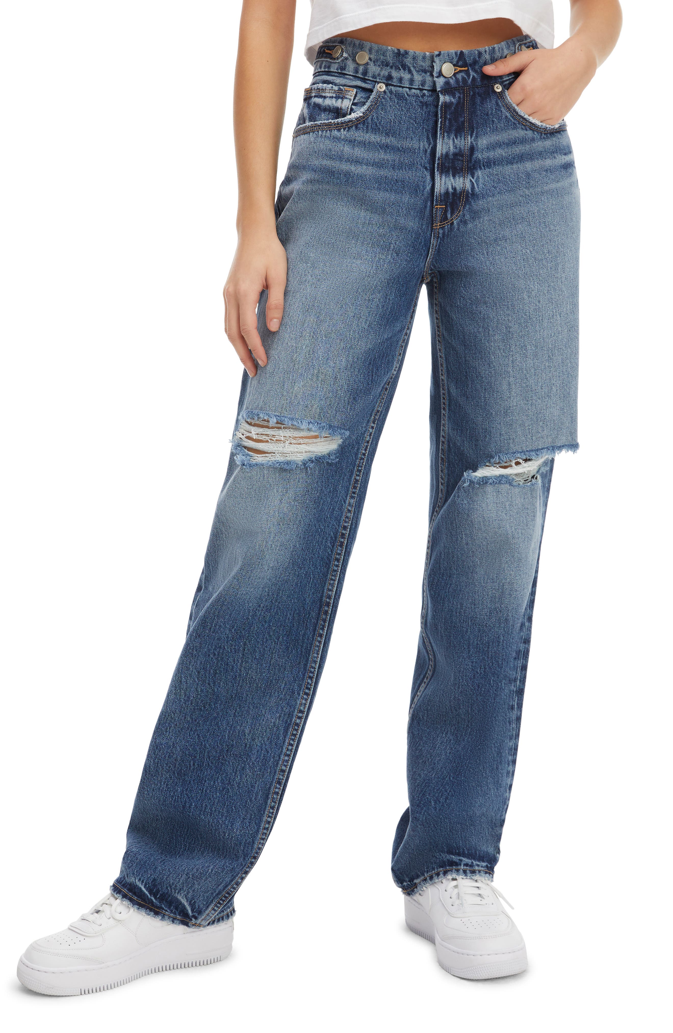 Women's Good American Good '90S Ripped Straight Leg Jeans Women's Good American Good '90S Ripped Straight Leg Jeans