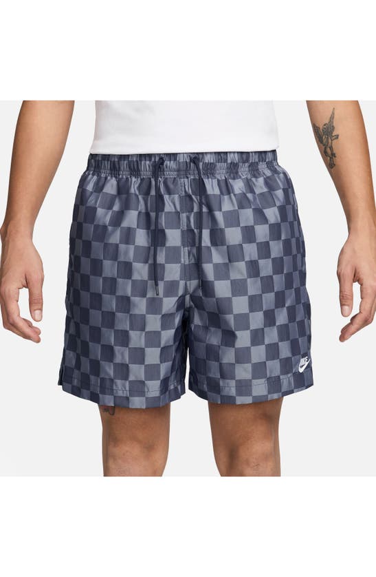 Shop Nike Club Flow Check Nylon Shorts In Midnight Navy/ White