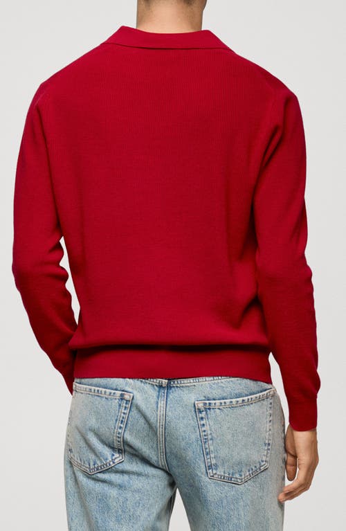 Shop Mango Long Sleeve Rib Knit Polo Sweater In Red