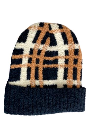 Marcus Adler Cozy Plaid Cuff Beanie In Black