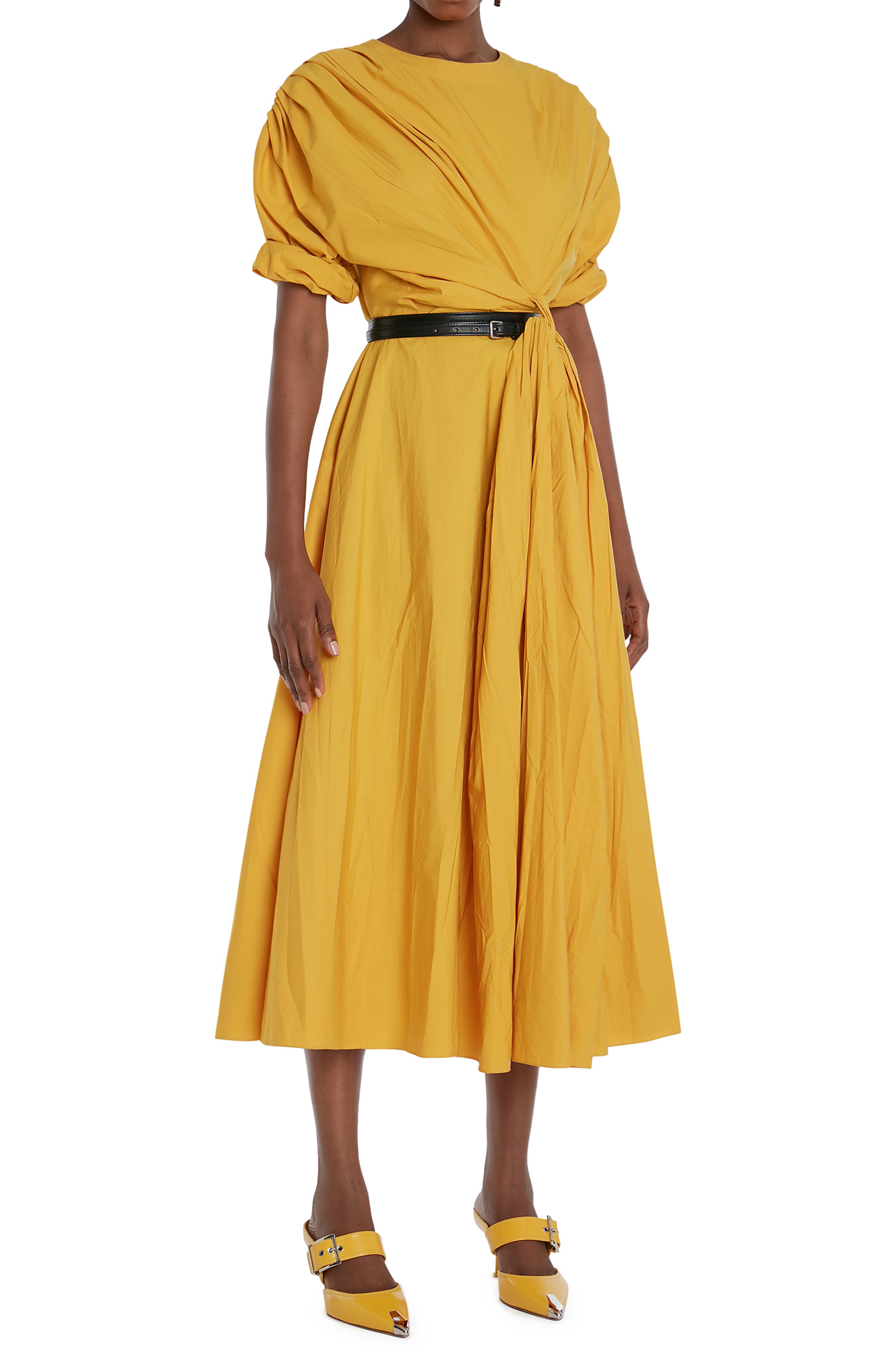 Alexander McQueen Drape Knotted Midi Dress, Yellow Mul, Women's, 6, Cocktail \u0026 Party Wedding Guest Dresses Midi Dresses