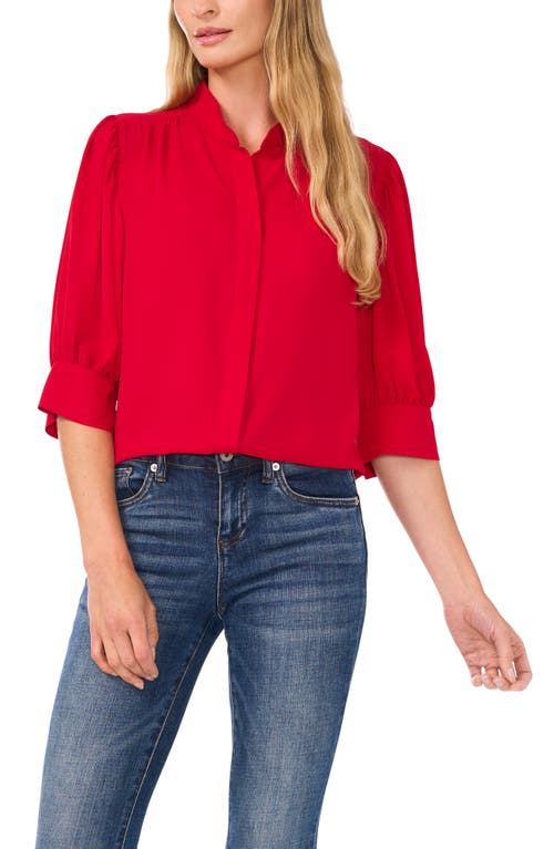 Shop Cece Puff Sleeve Button-up Shirt In Glamour Red