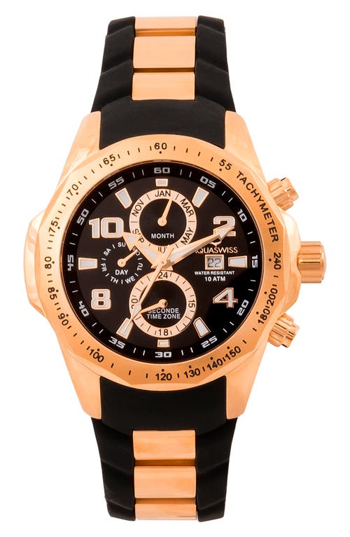 Aquaswiss Trax Ii Silicone Strap Watch, 43mm X 53mm In Black/rosegold
