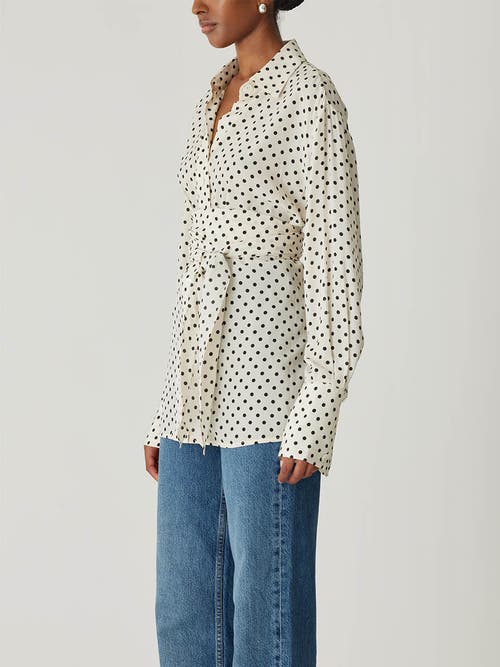 Shop Rebecca Taylor Polka Dot Silky Wrap Shirt In Snow Combo