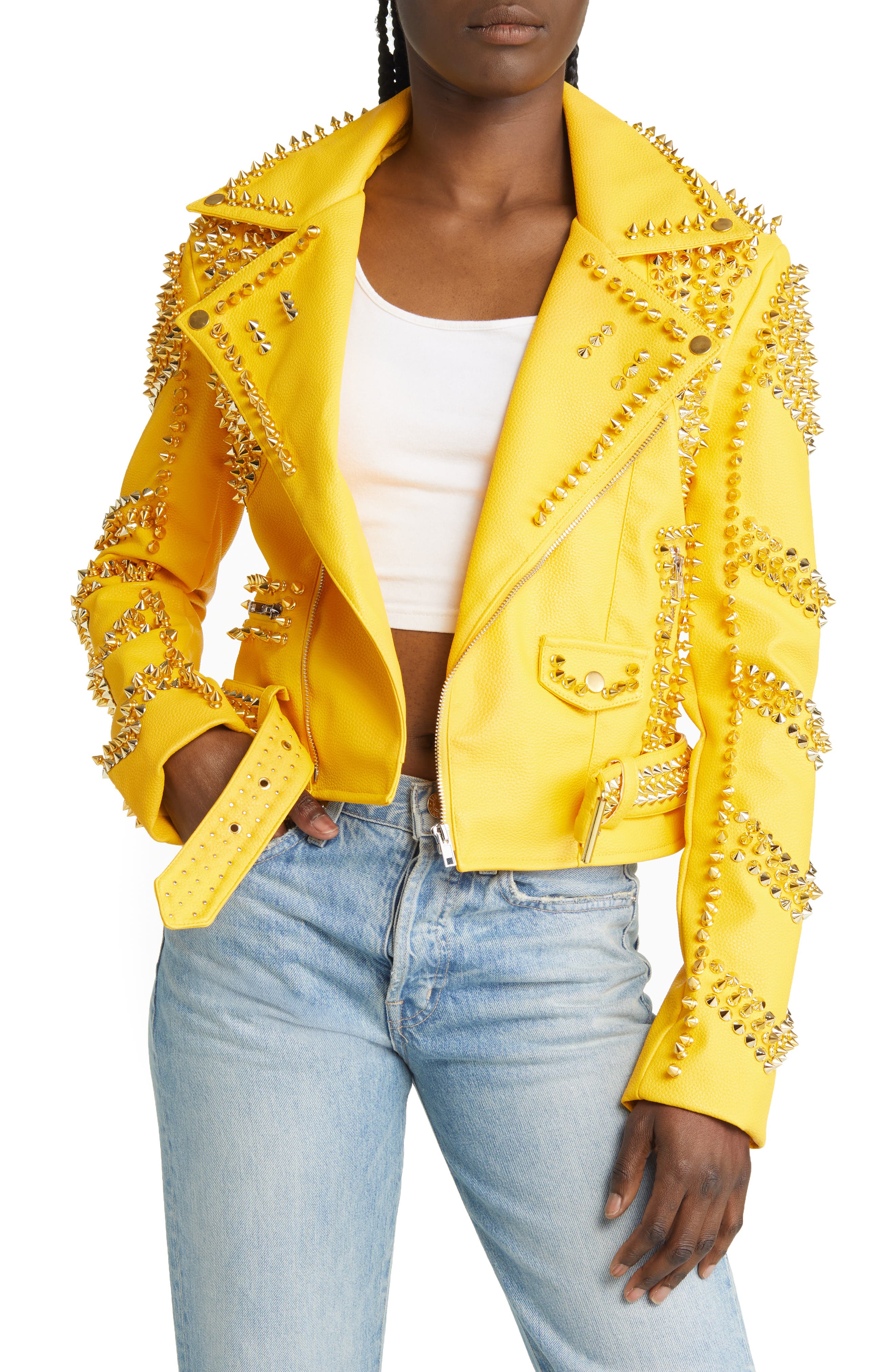 yellow leather jacket