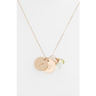 Nashelle Aqua Chalcedony, Lemon Quartz, Initial & Heart 14K-Gold Fill Disc Necklace