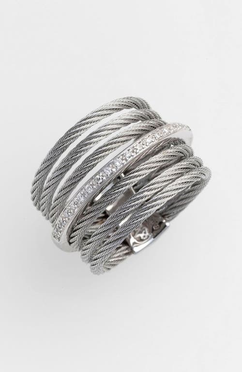 ® ALOR 7-Row Cable & Diamond Ring in Grey