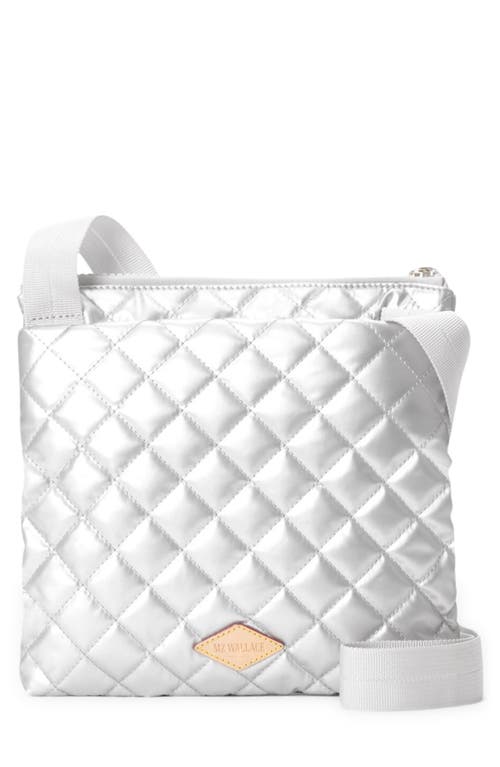 Shop Mz Wallace Metro Quilted Nylon Crossbody Bag In Matte Silver