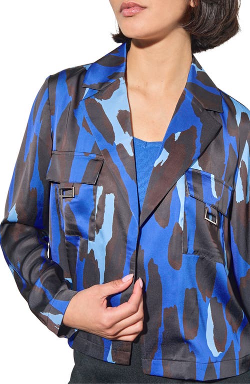 Ming Wang Abstract Animal Print Crêpe De Chine Blazer In Gentian Blue/dark Umber/sky