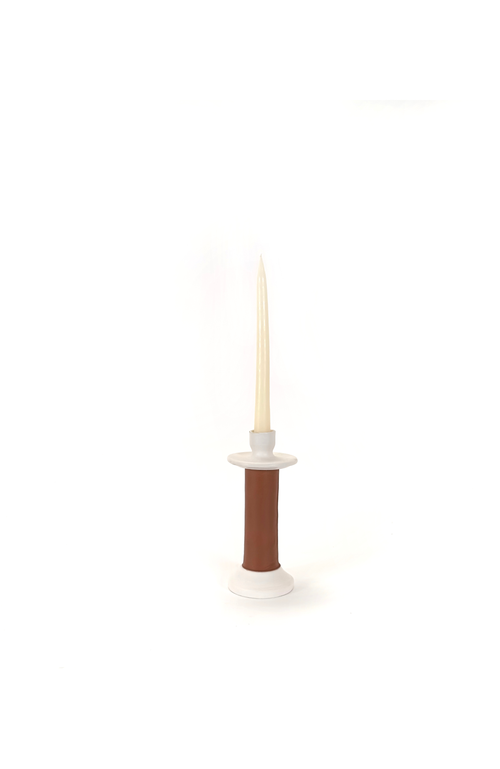 Alcantara-frederic Alcantara Frederic Leather Wrapped Candle Holder In White