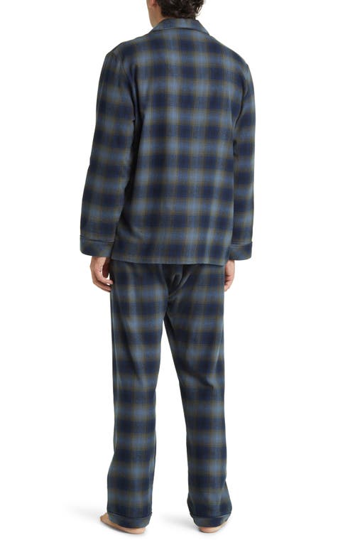 Majestic International Gradient Check Flannel Pajamas In Olive/navy