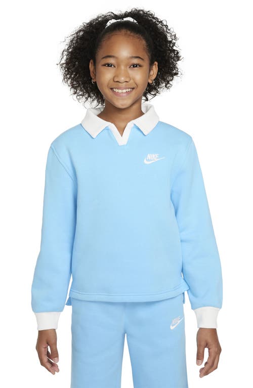 Nike Kids' Sportswear Club Fleece Long Sleeve Top In Aquarius Blue/white/white