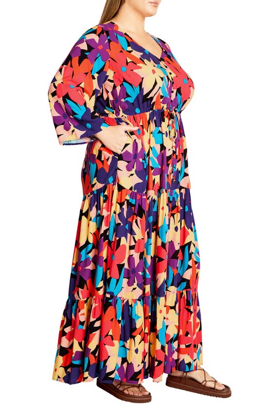 Shop City Chic Endless Sun Floral Tiered Drawstring Waist Maxi Dress In Urban Bloom