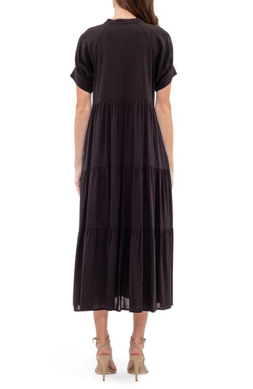 August Sky Tiered Midi Dress In Black