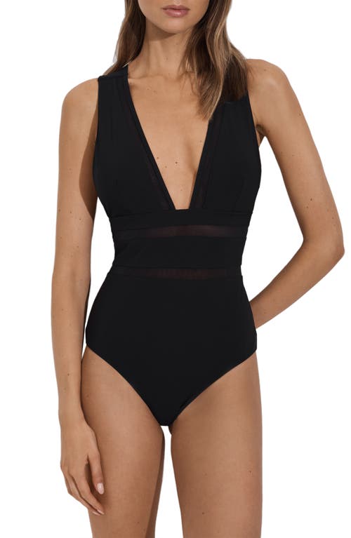 Reiss Harper Sheer Panel One-piece Swimsuit In Black