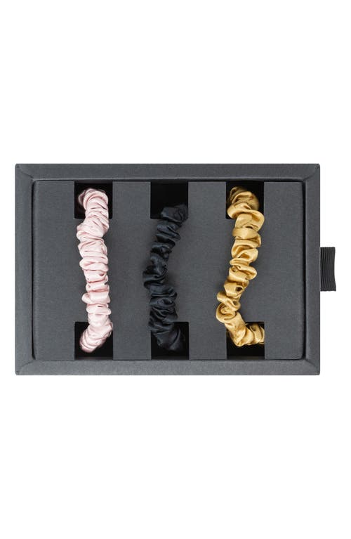 Shop Blissy 3-pack Skinny Silk Scrunchies In Black/gold/pink