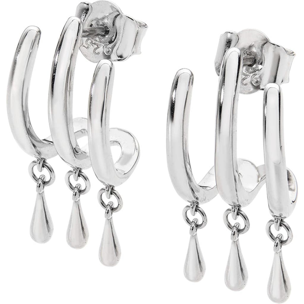 Lucy Quartermaine Waterfall Three Hoop Studs With Drips In Sterling Silver