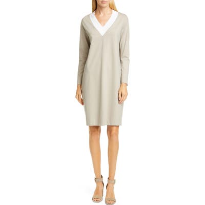 Fabiana Filippi Contrast Neck Jersey Shift Dress, US / 46 IT - Beige