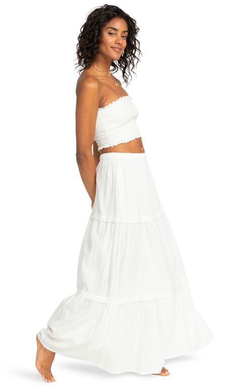 Roxy Warm Waters Strapless Eyelet Crop Top In Snow White
