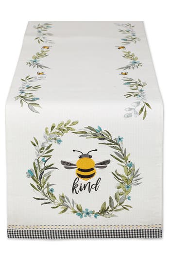 Design Imports Bee Kind Embellished Table Runner In Off-white