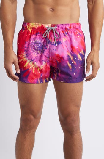 Boardies Bright Tie Dye Shortie Swim Trunks In Purple Multi