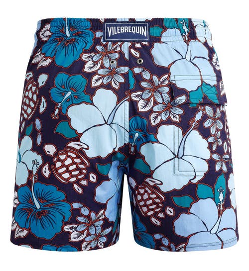 Vilebrequin Moorea Tropical Turtles Stretch Swim Trunks In Minuit