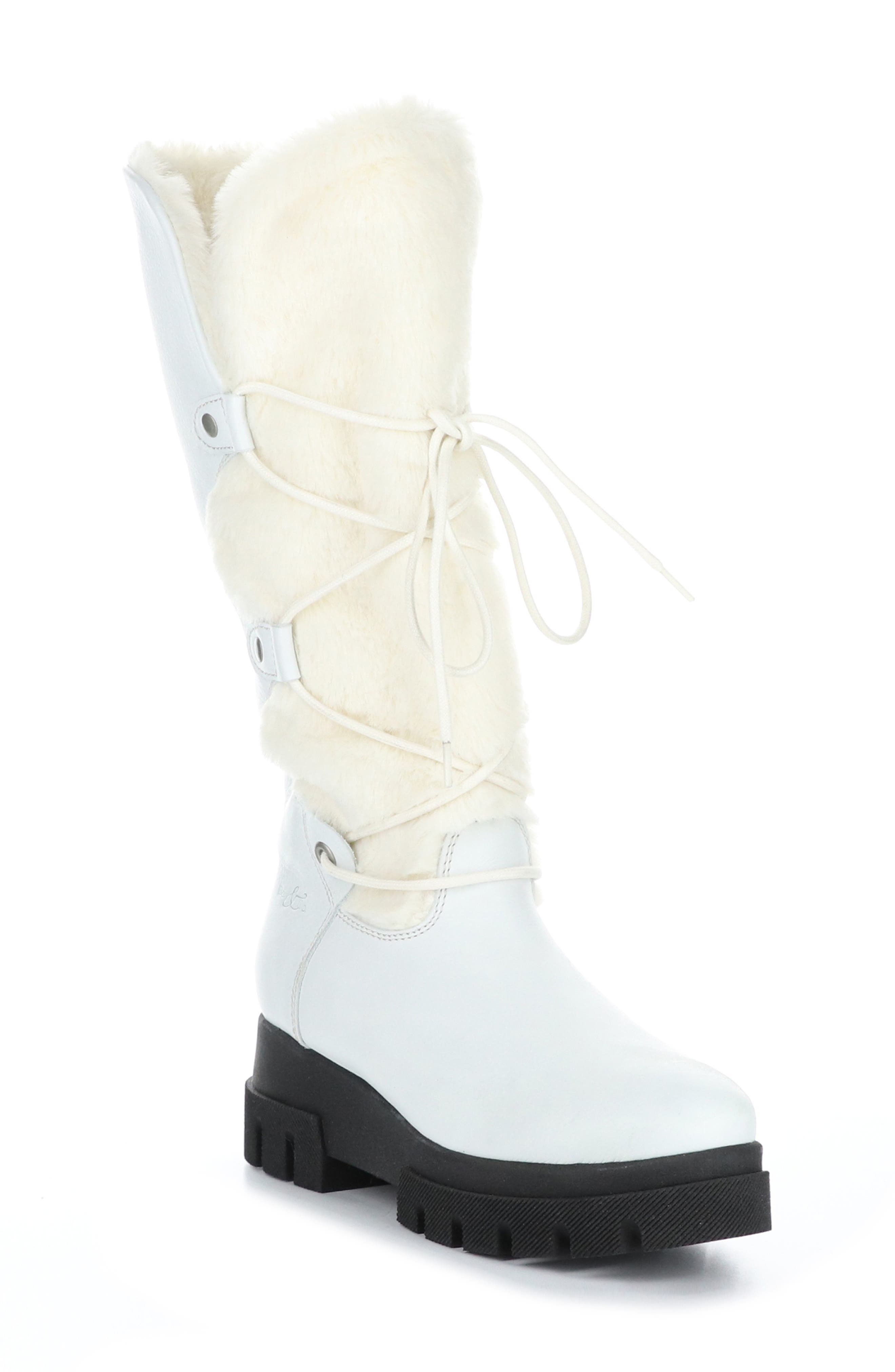 knee high white fur boots