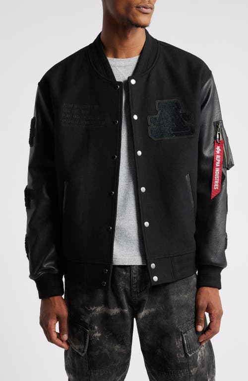 Shop Alpha Industries Leather Ma-1 Varsity Wool & Faux Leather Jacket In Black