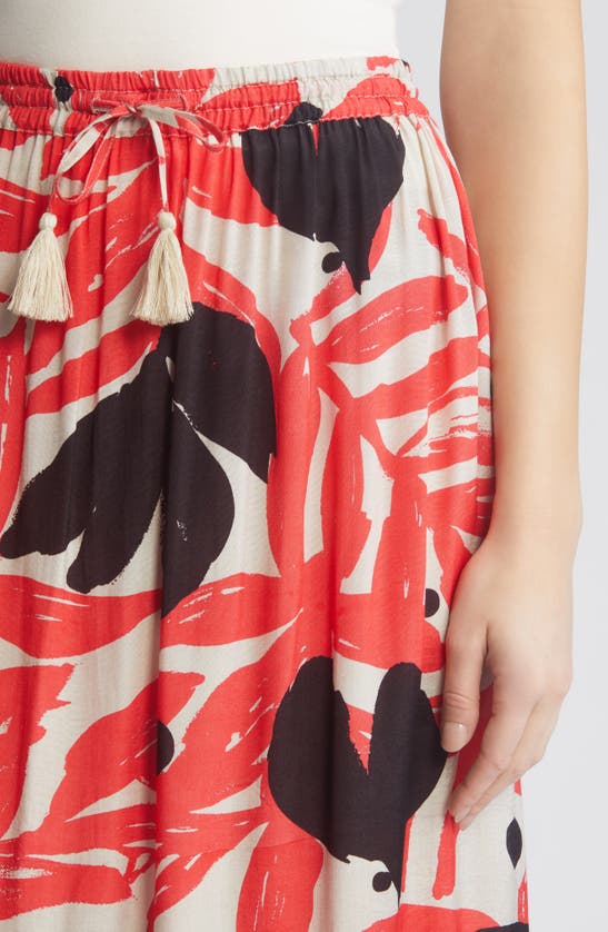 Shop Masai Copenhagen Silja Print Drawstring Waist Midi Skirt In Hibiscus