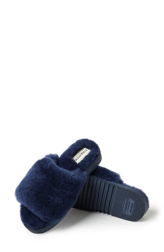 Fireside By Dearfoams Sydney Water Resistant Genuine Shearling Scuff Slipper In Navy