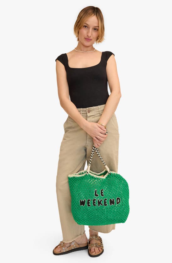 Shop Clare V Le Weekend Knot Tote In Green Crochet W/ Black