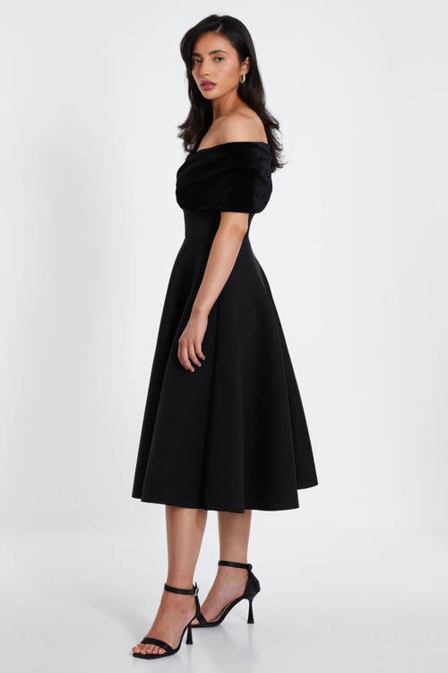 Quiz Velvet And Scuba Foam Bardot Skater Dress In Black