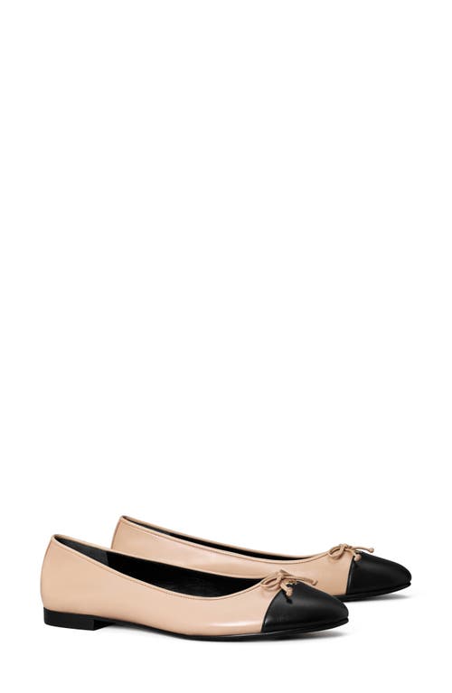 Shop Tory Burch Cap Toe Ballet Flat In Shell Pink/perfect Black