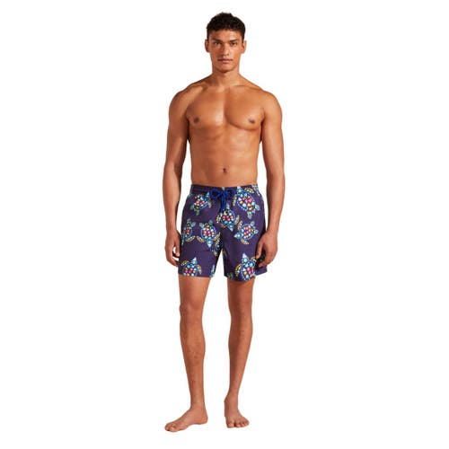 Shop Vilebrequin Vendôme Turtles Swim Trunks In Minuit