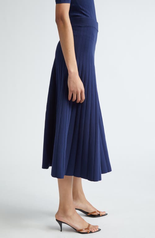 Shop Emilia Wickstead Delphi Pleated Knit Midi Skirt In Navy